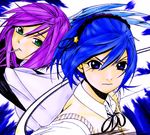  artist_request blue_eyes blue_hair demon_girl green_eyes kurono_kurumu multiple_girls purple_hair rosario+vampire shirayuki_mizore short_hair succubus 