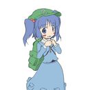  backpack bag blue_eyes blue_hair blush_stickers hair_bobbles hair_ornament hands_together hat kawashiro_nitori key kusaba_(kusabashiki) own_hands_together short_hair simple_background smile solo touhou twintails two_side_up white_background 