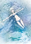  afloat barefoot bikini blonde_hair blush breasts cleavage copyright_request happy imizu_(nitro_unknown) large_breasts partially_submerged solo swimsuit water 