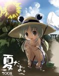  flower hat moriya_suwako morogami_ryou solo squatting sunflower touhou 