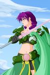  armor belt braid cape energy_sword freckles glasses k.sho midriff pink_hair ri_kouran sakura_taisen sword twin_braids twintails weapon 