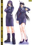  artist_request boots copyright_request gloves hat long_hair multiple_girls pencil_skirt police police_uniform policewoman purple_eyes purple_hair short_hair skirt type51 uniform 