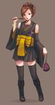  bad_id bad_pixiv_id bag boots brown_eyes brown_hair detached_sleeves hair_ornament handbag highres japanese_clothes jewelry kimono kimono_skirt knee_boots legs necklace nekotama_(pixiv34129) original short_kimono solo thighhighs zettai_ryouiki 