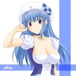  arin artist_request blue_eyes blue_hair breasts cleavage dress hat large_breasts long_hair pangya smile solo 
