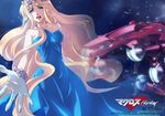  blonde_hair blue_eyes earrings flower jewelry long_hair macross macross_frontier music sheryl_nome singing solo space space_craft star very_long_hair zuowen 