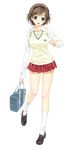  absurdres bag breasts brown_hair full_body green_eyes hairband happoubi_jin highres honma_natsume large_breasts non-web_source open_mouth plaid plaid_skirt school_uniform short_hair skirt socks solo standing transparent_background zettai_shougeki 