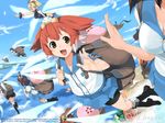  angry backpack bag breasts brown_eyes day flying gagraphic haruno_shuu insect_wings multiple_girls red_hair sky small_breasts smile source_request wallpaper waving wings yellow_eyes 
