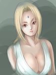  blonde_hair breasts brown_eyes cleavage covered_nipples huge_breasts lips long_hair naruto naruto_(series) parted_lips sketch tsunade upper_body zinmasin 