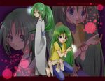  casual green_eyes green_hair higurashi_no_naku_koro_ni japanese_clothes kimono multiple_girls ponytail siblings sisters sonozaki_mion sonozaki_shion toto_momoko twins 