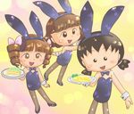  brown_hair bunnysuit chibi_maruko-chan food open_mouth 