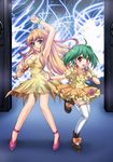  high_heels legs macross macross_frontier multiple_girls murasaki_atsushi ranka_lee sheryl_nome shoes thighhighs 