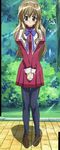  absurdres blush brown_hair highres nogizaka_haruka nogizaka_haruka_no_himitsu pantyhose school_uniform screencap solo stitched third-party_edit 