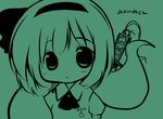  :&lt; chibi face futami_yayoi green hitodama konpaku_youmu konpaku_youmu_(ghost) monochrome myon_(phrase) short_hair solo touhou 