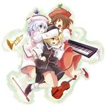  blonde_hair happy hug instrument kiji_(manekinuko-tei) lunasa_prismriver lyrica_prismriver merlin_prismriver multiple_girls siblings sisters touhou trumpet 