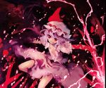  dress hat highres polearm purple_hair red_eyes remilia_scarlet smile solo spear spear_the_gungnir tokiame touhou weapon wings 