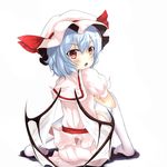  bat_wings blue_hair blush hat moccy red_eyes remilia_scarlet ribbon short_hair solo touhou wings 