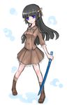 arin artist_request black_hair blue_eyes boots long_hair pangya ribbon skirt solo sword weapon 