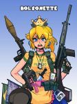  apron artist_request backpack bag battle_rifle blonde_hair blue_skirt book bowsette brazil brazilian_flag check_commentary collar commentary commentary_request cross crown cup earrings explosive flag fn_fal frilled_apron frills genderswap gloves grenade gun hand_on_own_chest hat holding holding_gun holding_weapon jair_bolsonaro jewelry knife logo mario_(series) new_super_mario_bros._u_deluxe parody pet_collar politics portuguese portuguese_commentary princess_peach real_life rifle rocket_launcher rpg rpg-7 sergio_moro shirt skirt super_crown super_mario_bros. tag transformation weapon whatsapp writing yellow_apron yellow_shirt 