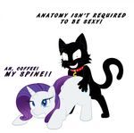  2012 bent_over black_fur blue_eyes cat collar cutie_mark duo english_text equine eyeshadow feline female feral friendship_is_magic fur hair hi_res horn interspecies makeup male mammal my_little_pony plain_background purple_hair rarity rarity_(mlp) sex shadowprints straight text unicorn white_background white_fur yellow_eyes 