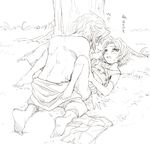  1girl barefoot boy_on_top breasts capri_pants couple greyscale hetero ilia_(zelda) link missionary monochrome outdoors pants sex shirtless short_hair small_breasts the_legend_of_zelda the_legend_of_zelda:_twilight_princess tree under_tree underboob yo_mo 