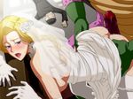  1girl arch-archdemon bent_over bestiality bianca blonde_hair blue_eyes blush braid bridal_veil bride buttjob censored dragon_quest dragon_quest_v dress highres inja_no_kuruwa long_hair looking_back monster no_panties open_mouth panties panties_down panty_pull penis pigtail rape sex square_enix sweat underwear veil wedding_dress 