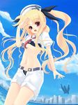  blonde_hair cityscape cloud day dixie_cup_hat fate_testarossa frapowa hat long_hair lyrical_nanoha mahou_shoujo_lyrical_nanoha military_hat red_eyes sailor sailor_hat sky solo 