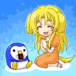  animal_ears artist_request bird blonde_hair chibi copyright_request dog_ears lowres oekaki penguin solo tail 