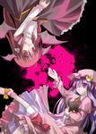  book hat head_wings izumi_yukiru koakuma long_hair multiple_girls patchouli_knowledge purple_hair red_hair ribbon touhou wings 