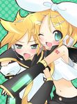  1girl brother_and_sister kagamine_len kagamine_rin mugen_dai siblings twins vocaloid 