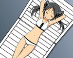  armpits bikini black_hair closed_eyes flat_chest francesca_lucchini lying midriff ribbon solo strike_witches swimsuit thigh_gap twintails vector_trace wallpaper world_witches_series 