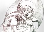  apron bat_wings braid closed_eyes crying fujisaki_hikari gradient greyscale izayoi_sakuya maid monochrome multiple_girls profile remilia_scarlet side_braid sketch smile tears touhou twin_braids wings 