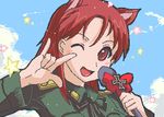  \m/ animal_ears lowres macross macross_frontier minna-dietlinde_wilcke parody seikan_hikou solo strike_witches world_witches_series 