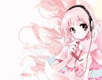 copyright_request eighth_note headphones musical_note pink_hair short_hair smile solo source_request ushiki_yoshitaka 