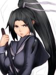  arcana_heart black_eyes black_hair frown fumio_(rsqkr) katana lips long_hair ponytail school_uniform solo sword tokinomiya_kamui weapon 