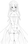  archbishop artist_request blush breasts cleavage greyscale large_breasts long_hair monochrome ragnarok_online sketch solo thighhighs 