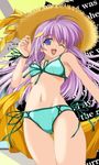  bikini blue_eyes hair_ornament hat konoe_nanami lamune long_hair lowres non-web_source one_eye_closed purple_hair side-tie_bikini straw_hat sun_hat swimsuit 