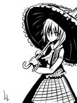  artist_request ascot frown greyscale kazami_yuuka looking_at_viewer monochrome parasol plaid plaid_skirt plaid_vest short_hair skirt skirt_set solo standing touhou umbrella vest 