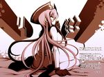  al_azif demonbane hat long_hair monochrome mura_(kiyohime) pink pink_hair sitting solo 