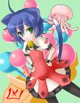  animal_ears blue_hair green_eyes kyouran_kazoku_nikki midarezaki_gekka midarezaki_kyouka pantyhose smile wapokichi 