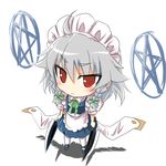  blush braid chibi izayoi_sakuya knife magic_circle maid pentagram ribbon short_hair silver_hair solo tajima_yuuki touhou twin_braids 