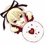  artist_request blonde_hair chocolate green_eyes hildegard_valentine lowres ribbon shadow_hearts shadow_hearts_from_the_new_world short_hair solo tongue valentine 