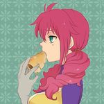  chocolate_cornet eating feldt_grace food gloves green_eyes gundam gundam_00 long_hair lowres pink_hair plum_(arch) profile solo twintails upper_body 