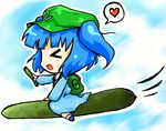  &gt;_&lt; artist_request closed_eyes cucumber heart kawashiro_nitori solo touhou two_side_up 