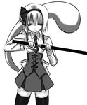  greyscale hairband hitodama konpaku_youmu konpaku_youmu_(ghost) monochrome sheath solo sword thighhighs touhou tsujigiri unsheathing weapon zettai_ryouiki 