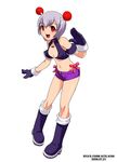  antennae boots full_body gloves open_mouth original purple_footwear ryu_(ryu's_former_site) short_shorts shorts simple_background smile solo standing white_background 