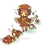  bag bird blush blush_stickers brown_eyes brown_hair costume gen_1_pokemon hat hitec moemon o3o personification pidgey pokemon pokemon_(creature) walking wings 