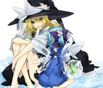  bad_id bad_pixiv_id blonde_hair blue_hair cirno frog hat ice kirisame_marisa long_hair multiple_girls ribbon shiratama_moyashi short_hair touhou water wings 