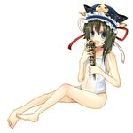  bad_id bad_pixiv_id green_hair hat one-piece_swimsuit ribbon rod_of_remorse school_swimsuit shiki_eiki short_hair solo swimsuit touhou umi_(umi02) white_school_swimsuit white_swimsuit 