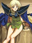  armor blonde_hair blue_cape blush cape deedlit elf green_eyes haruyama_kazunori long_hair panties pantyshot pointy_ears record_of_lodoss_war solo sword underwear weapon white_panties 