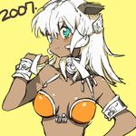  animal_ears aqua_eyes bad_id bad_pixiv_id dark_skin fujisawa_machi original shell shell_bikini solo white_hair 